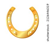 Golden horseshoe, lucky St. Patricks day symbol. Good luck sign, vector illustration isolated on white background.
