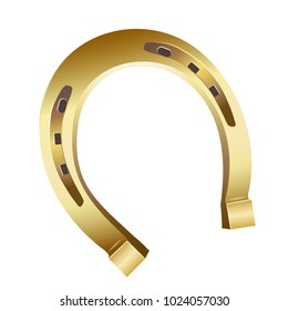 Golden horseshoe, lucky St. Patrick's day symbol. Good luck sign, vector clip art illustration