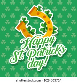 golden horseshoe lucky st patricks day clovers background