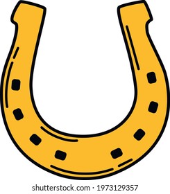 Golden horseshoe, lucky St. Patrick's day symbol. Good luck sign, vector clip art illustration.