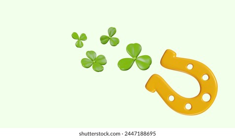 Golden horseshoe magnet attracts shamrocks and four leaf clovers