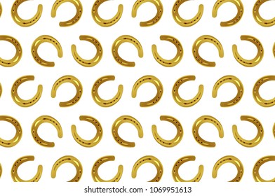Golden horseshoe on white background - vector pattern
