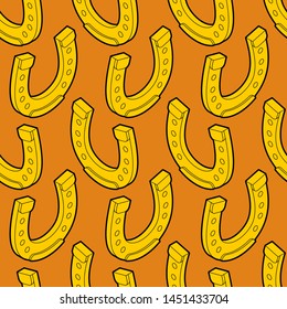 Golden horseshoe pattern seamless. Good luck symbol. vector illustration