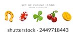 Golden horseshoe, poker chip, shamrock clover, cherries, coins