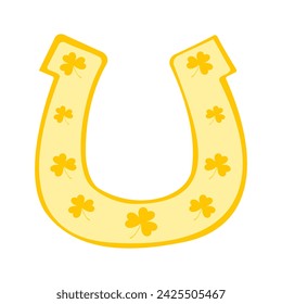 Golden horseshoe with shamrocks. St.Patrick’s Day. Vector illustration.	