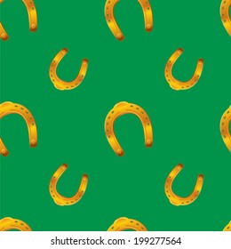 Golden horseshoe, the symbol of good luck. seamless pattern. Seamless pattern