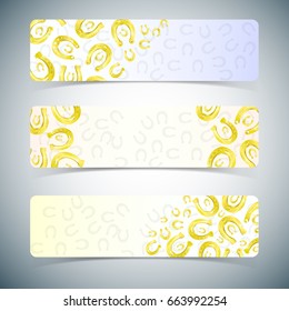 Golden horseshoes collection horizontal realistic banners set isolated vector illustration