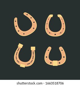 Golden horseshoes vector collection in flat style. lucky St. Patrick's day symbol.
