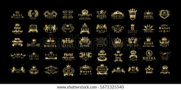 Golden Hotel Luxury Logo Set - Isolated On Black
Background, Vector.Icons Collection Of Golden Hotel Logo, Emblem
And Label.Useful For Badge,Seal And Design Template.Vector
Illustration Of Luxury
Logo