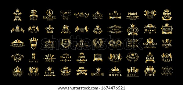 Golden Hotel Luxury Logo Set - Isolated On Black
Background, Vector.Icons Collection Of Golden Hotel Logo, Emblem
And Label.Useful For Badge,Seal And Design Template.Vector
Illustration Of Luxury
Logo