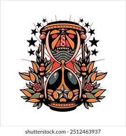 design de vetor de tatuagem de ampulheta dourada