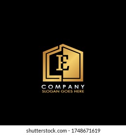 Golden House E letter logo, initial half negative space letter design for business, building and property style.