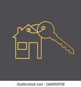 golden house key icon- vector illustration