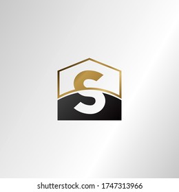 Golden house negative space  letter S logo design template concept for business, real estate, hotel, construction and more identity.