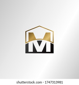 Golden house negative space  letter M logo design template concept for business, real estate, hotel, construction and more identity.