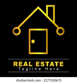 Golden house Real estate logo. Vector illustration design. Simple deisgn