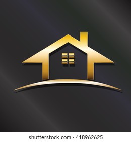 Golden house real estate logo. Vector graphic design