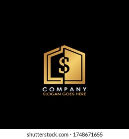 Golden House S letter logo, initial half negative space letter design for business, building and property style.