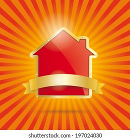 Golden house with sun stripes and orange colors. Eps 10 vector file.