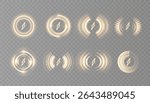 Golden HUD elements with rotating glowing rings and energy symbol. Suitable for user interface, futuristic charging and power visualization. Light elements on transparent background PNG