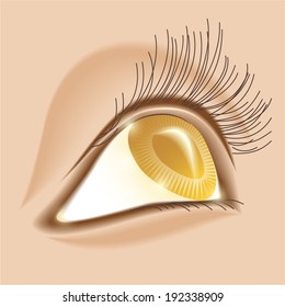 Golden human eye close-up