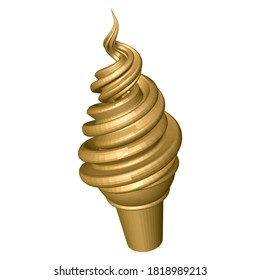 Golden Ice Cream in Cup. Shiny Metallic Gelato Isolated on White Background. 3d Realistic Vector Illustration.