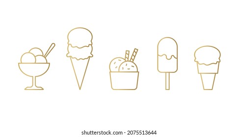 golden ice cream set- vector illustration