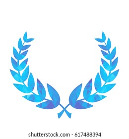 Golden ice triangle laurel wreath of winner for rewarding for biggest achievement. Flat vector cartoon illustration. Objects isolated on a white background.