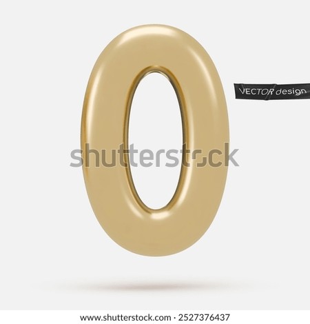 Golden icon, 3d render number 0, zero, sign. Realistic design element. Vector illustration isolated on white background for postcard, icons, poster, banner, web, design, arts