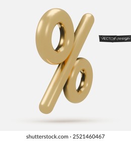 Icono dorado, signo de porcentaje de renderizado 3D. Elemento de diseño realista. Ilustración vectorial aislada en el fondo blanco para la postal, iconos, cartel, Anuncio, Web, diseño, artes. Venta del Black Friday