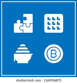 golden icon. 4 golden vector set. bitcoin, tinge, puzzle and waffle icons for web and design about golden theme