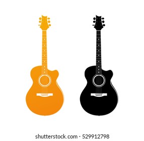 Golden Icon of Acoustic Guitar Isolated on White Background.