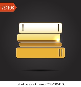 golden icon of books. Reading vector sign. School illustration