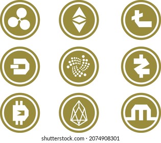 Golden icon cryptocurrency.Digital money.Cryptocurrency icons, isolated. Vector