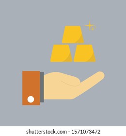 Golden Icon. Flat Design with Hand