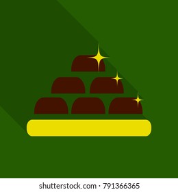 Golden icon icon in flat design with long shadows