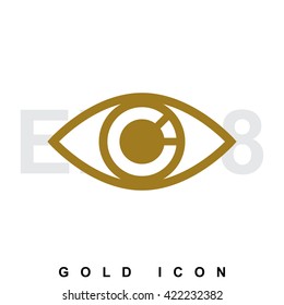 Golden icon or logo of an eye. Vision, optometrist, vigilance, optics, tracking a luxury vector symbol or sign