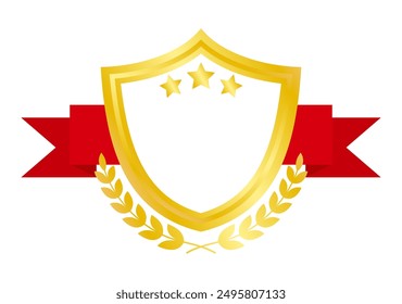 Golden icon for ranking in shield shape, vector illustration