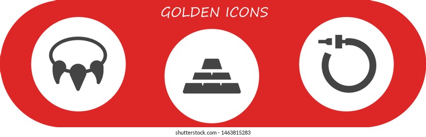 golden icon set. 3 filled golden icons.  Simple modern icons about  - Necklace, Ingots, Earrings