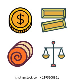 golden icon set. vector set about coin, hay, gold ingots and scale icons set.