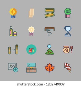 golden icon set. vector set about gold ingots, oil, picture and comb icons set.
