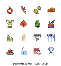 golden icon set. vector set about christmas tree, maple leaf, comb and trophy icons set.
