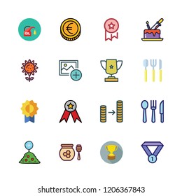 golden icon set. vector set about cutlery, medal, coin and sunflower icons set.