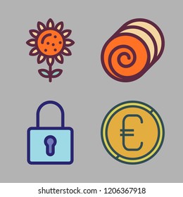 golden icon set. vector set about hay, sunflower, coin and padlock icons set.
