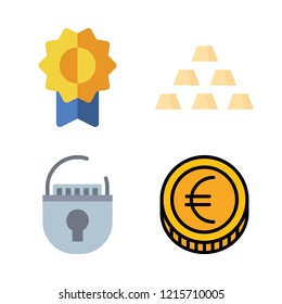 golden icon set. vector set about padlock, medal, gold and coin icons set.