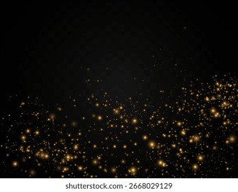 Iluminação dourada com partículas cintilantes. As luzes que caem e a poeira brilhante melhoram os projetos com um brilho de Natal festivo.