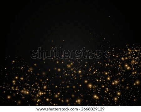 Golden illumination with sparkling particles. Falling lights and glowing dust enhance designs with a festive Christmas glow.