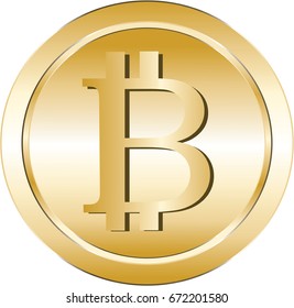 Golden illustration of a bitcoin virtual crypto currency.