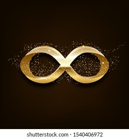 Símbolo dourado do infinito em plano de fundo escuro. Vetor