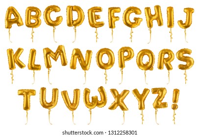 Golden inflatable toy balloons font. 3d vector realistic set. Letters from A to Z svg